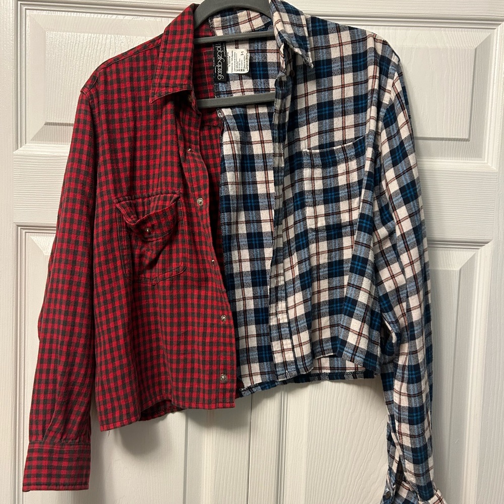 Plaid Long Sleeve Shirt - Red and Blue